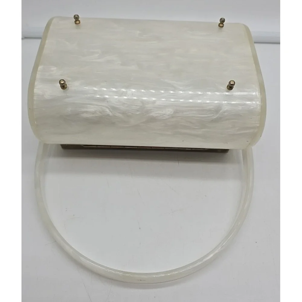 Vtg Tyrolene Lucite Purse Metal Filigree Single‎ Handle 1940's Mid Century Purse